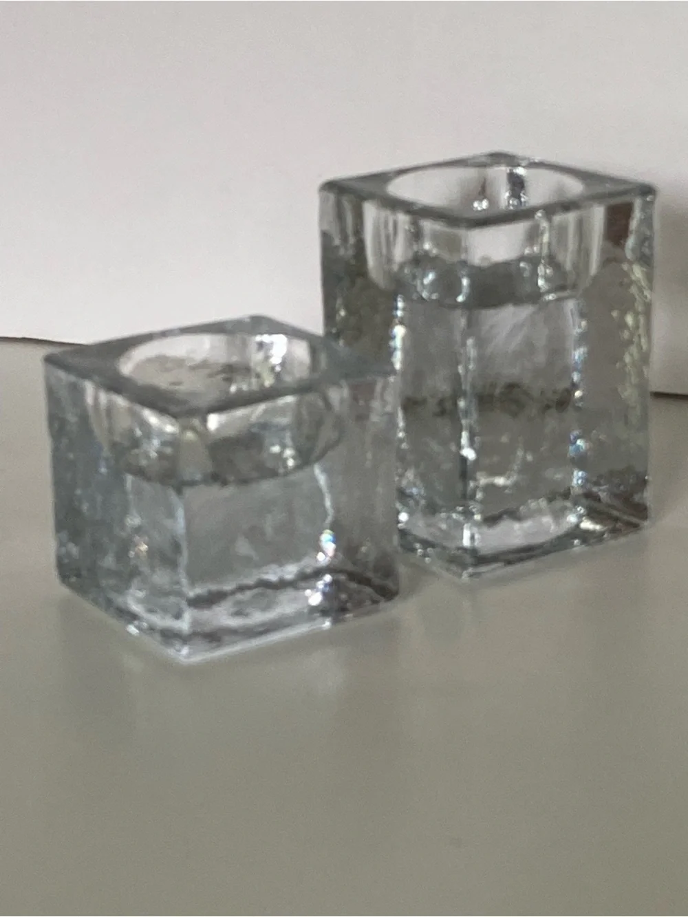 Pottery Barn Square Tealight Candle Holders Vintage Set Of 2 Recycled Glass EUC